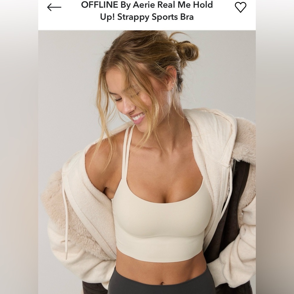 BNWT OFFLINE By Aerie Real Me Hold Up! Strappy Sports Bra in Beach Dune Color - Picture 2 of 16